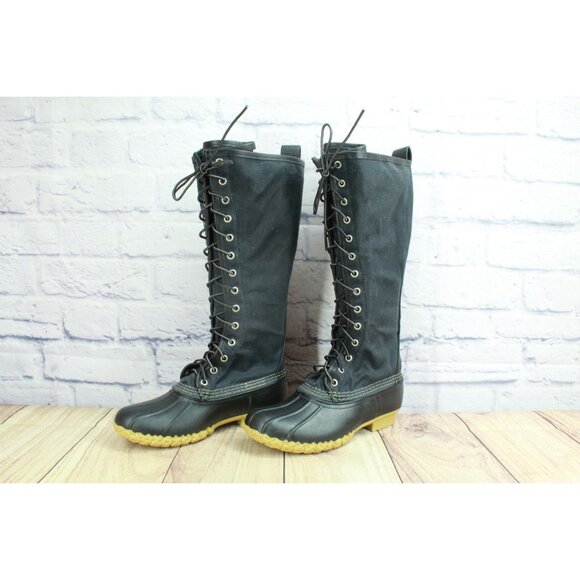 LL Bean Signature Waxed Canvas Maine Hunting Shoe 16" Black Size 6 M - Picture 2 of 11